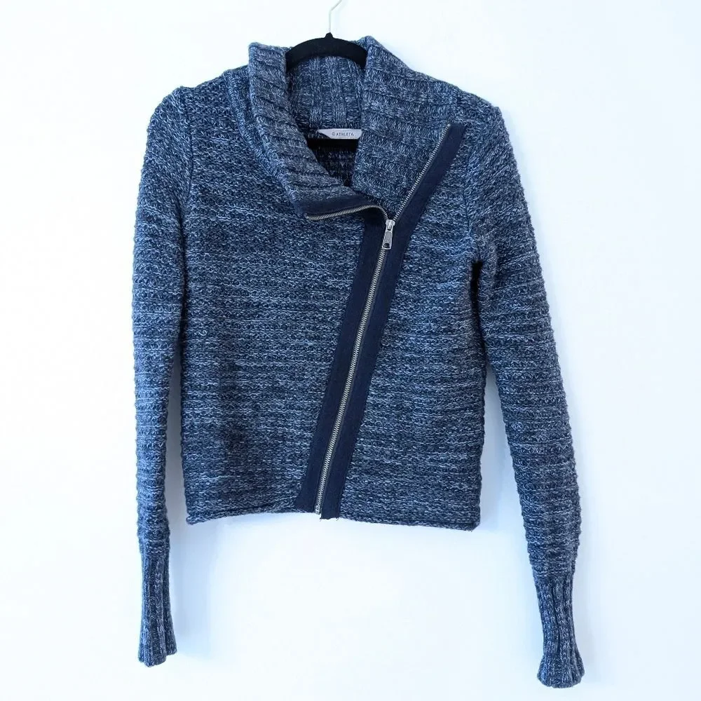 Athleta Merino Extra Fine Wool Full Zip Turtle Neck Moto Sweater
